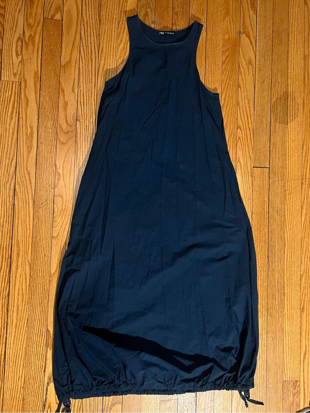 Zara Navy Sleeveless Maxi Dress with Drawstring Hem Racerback